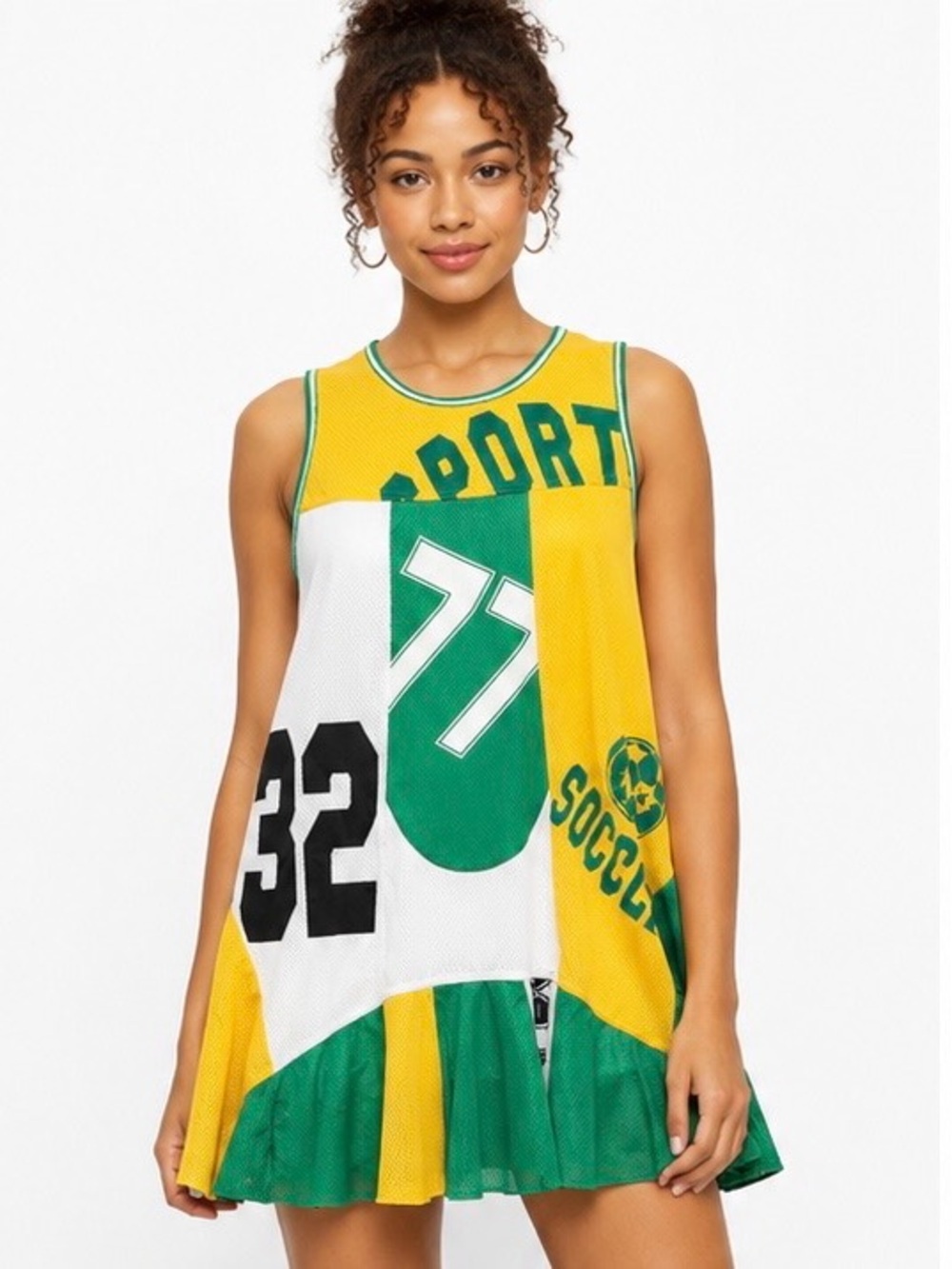 BDG Yellow & Green Patchwork Soccer Mini Dress Size L